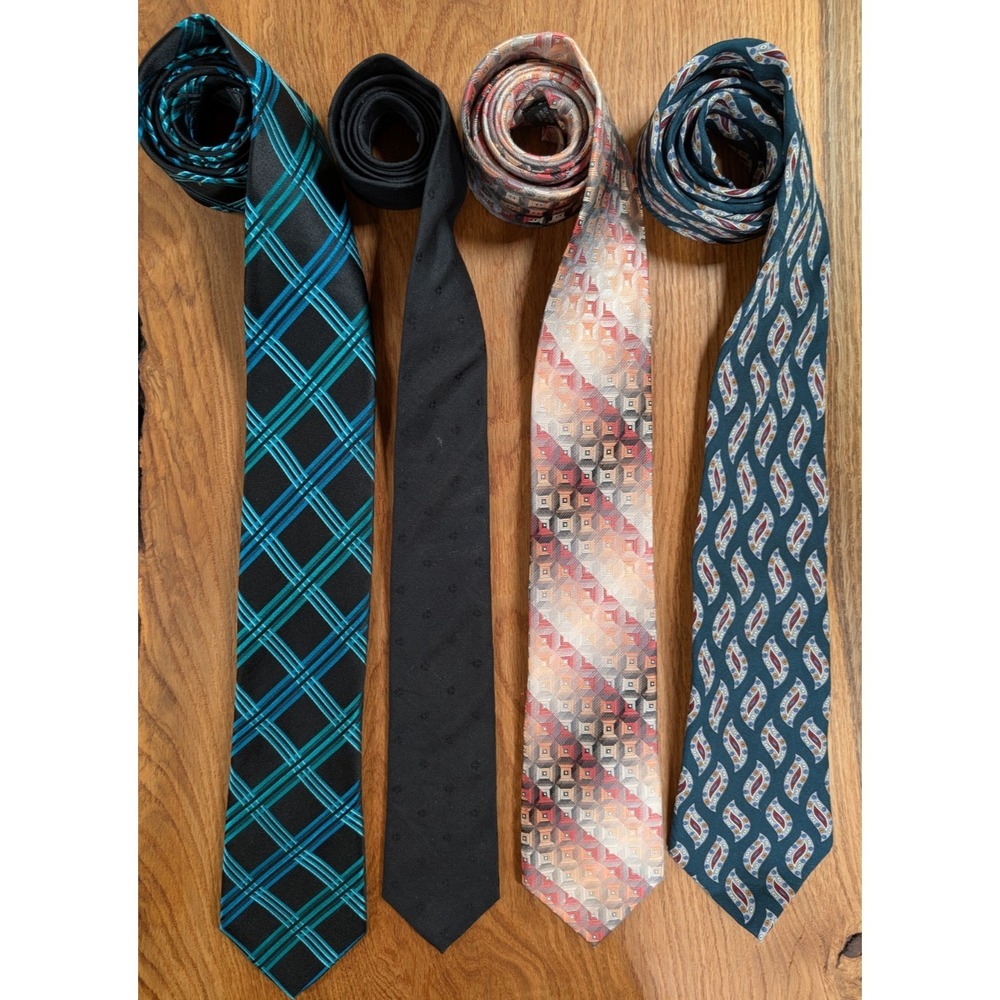 Lot of 4 Mens 100% Silk Neckties Arrow Van Heusen Stafford Made USA‎ Italy